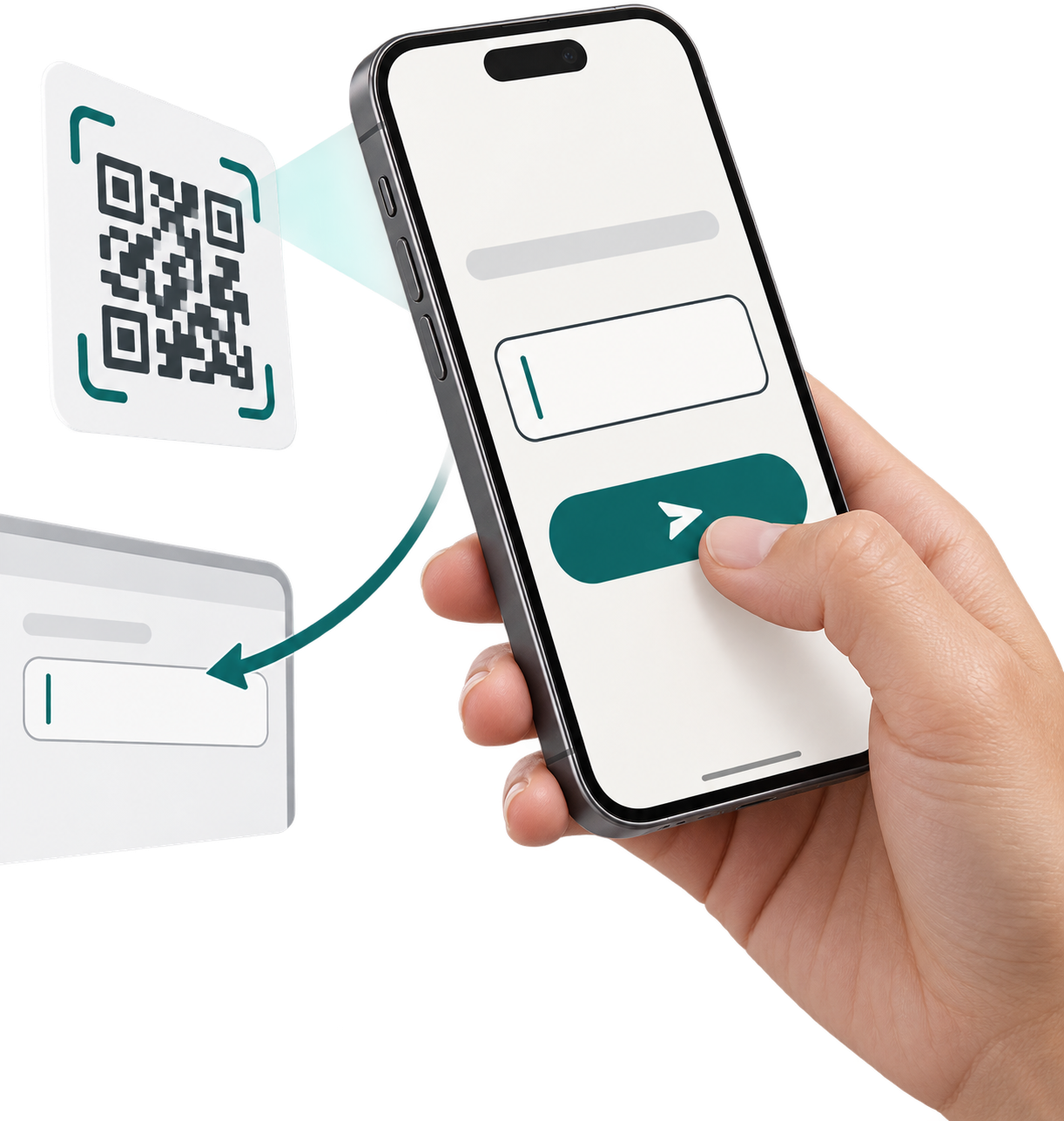 A phone scans the one-time QR code and sends a value to the selected browser field.